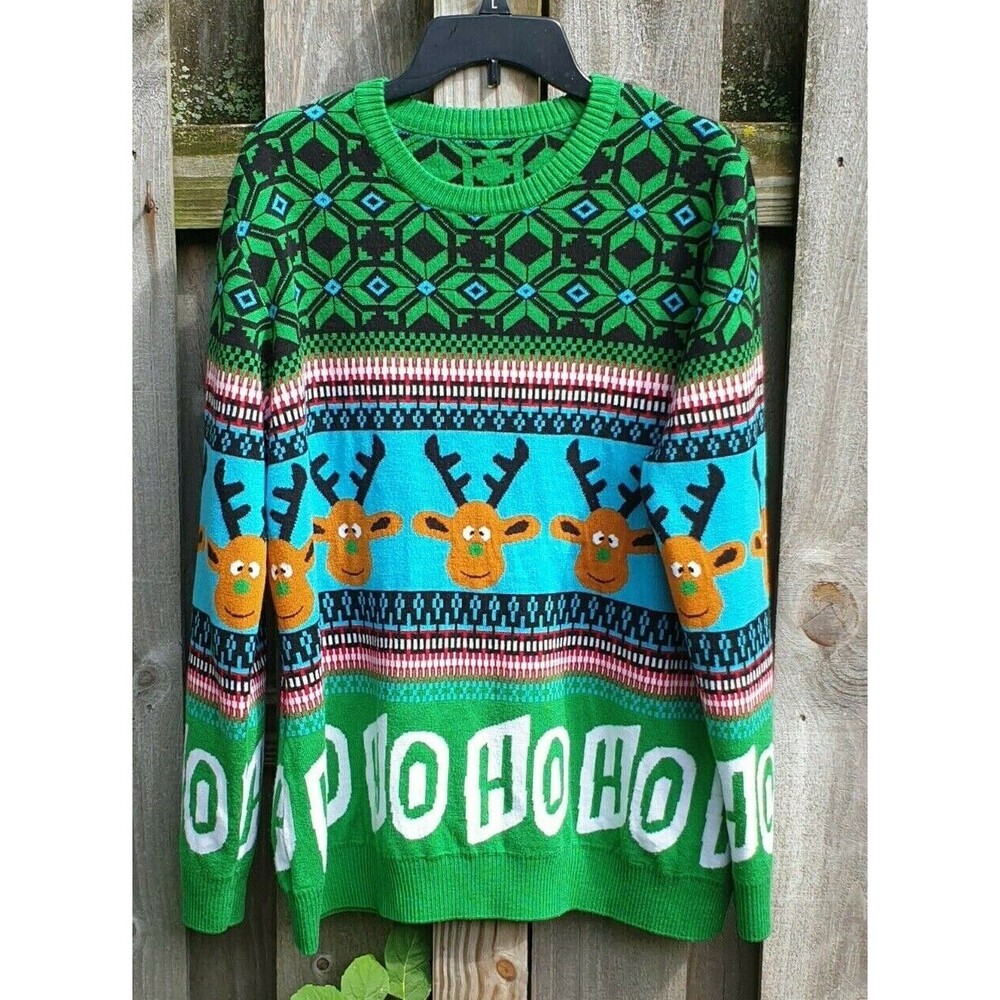 Christmas Sweater Womens XXL Reindeer Antlers Ho Ho Ho